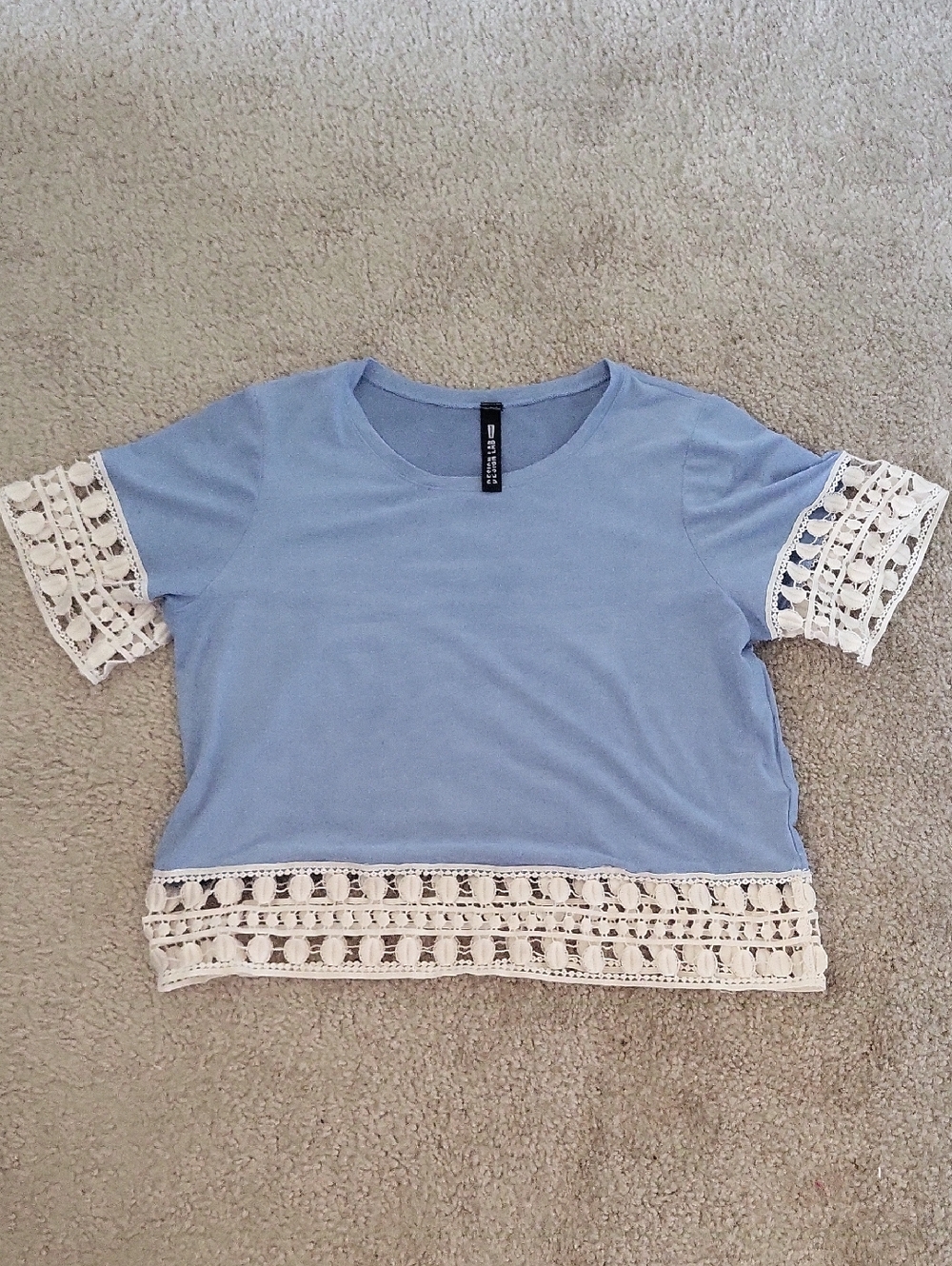 Lord and Taylor Design Lab Light Blue Crochet Trim Top